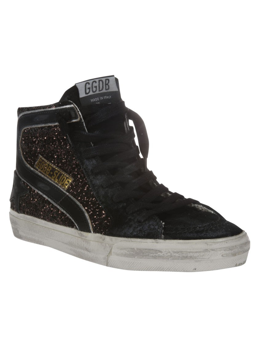 Golden Goose Black Leather Glitter Sneakers