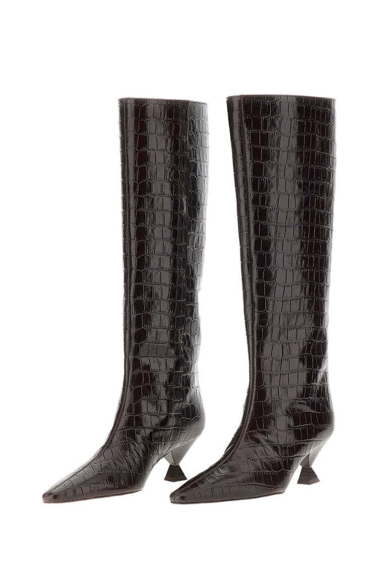 Maria Luca Brown Noa Croc-Embossed Leather Knee-High Boots
