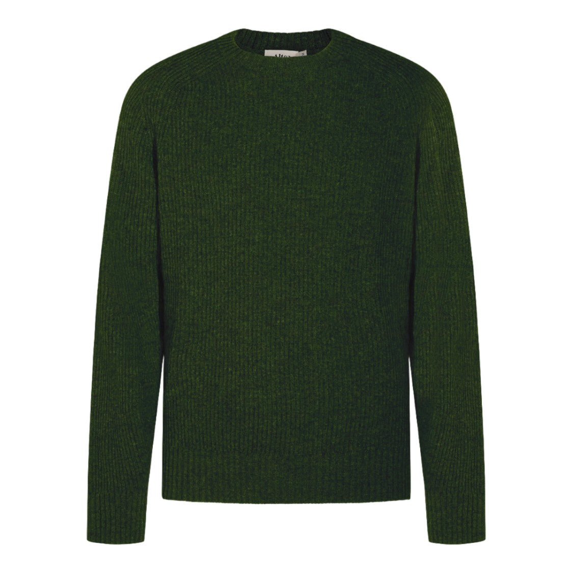 Altea Deep Green Ribbed Knit Sweater With Classic Crew Neckline