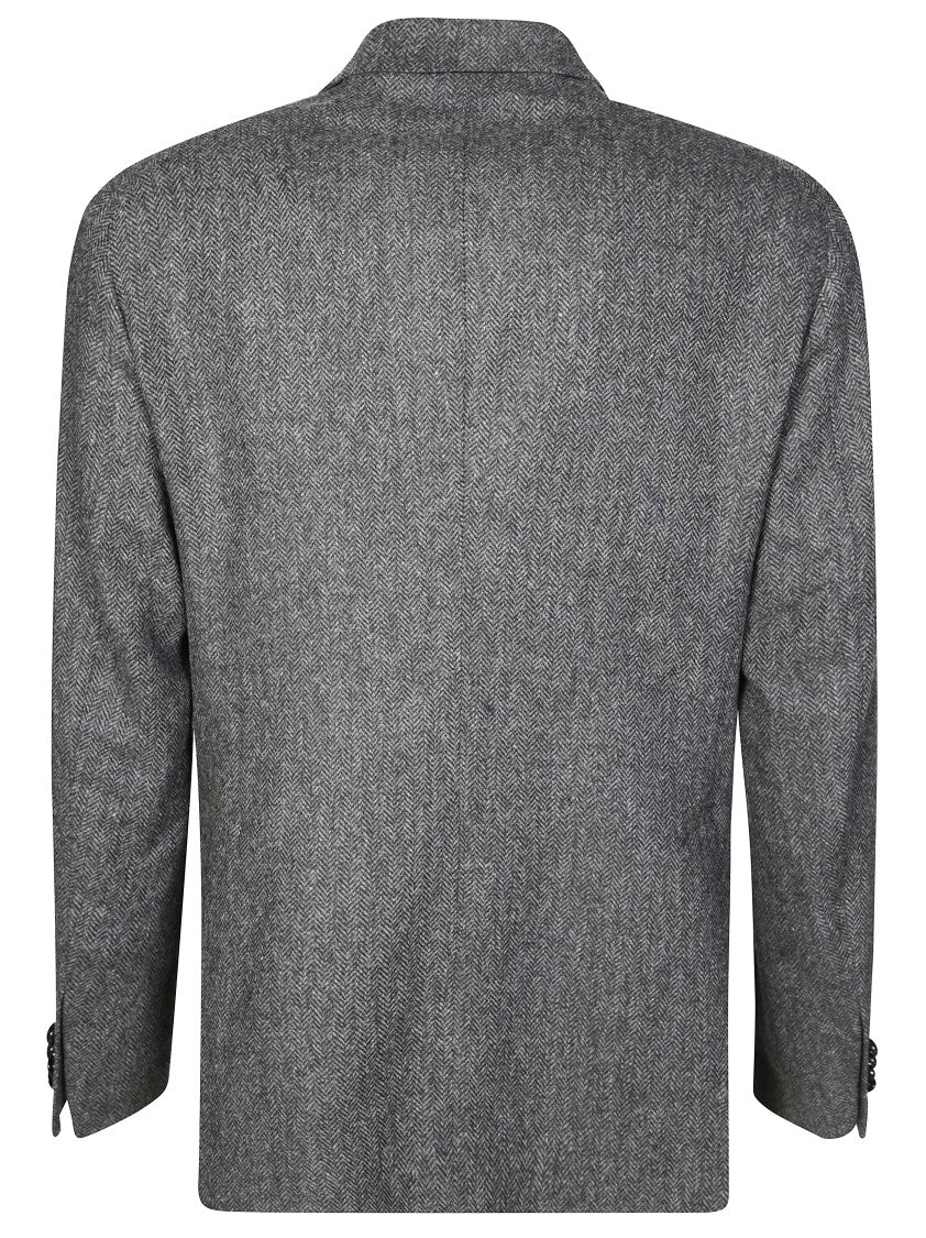 Tagliatore Tailored Herringbone Grey Jacket With Notch Lapels