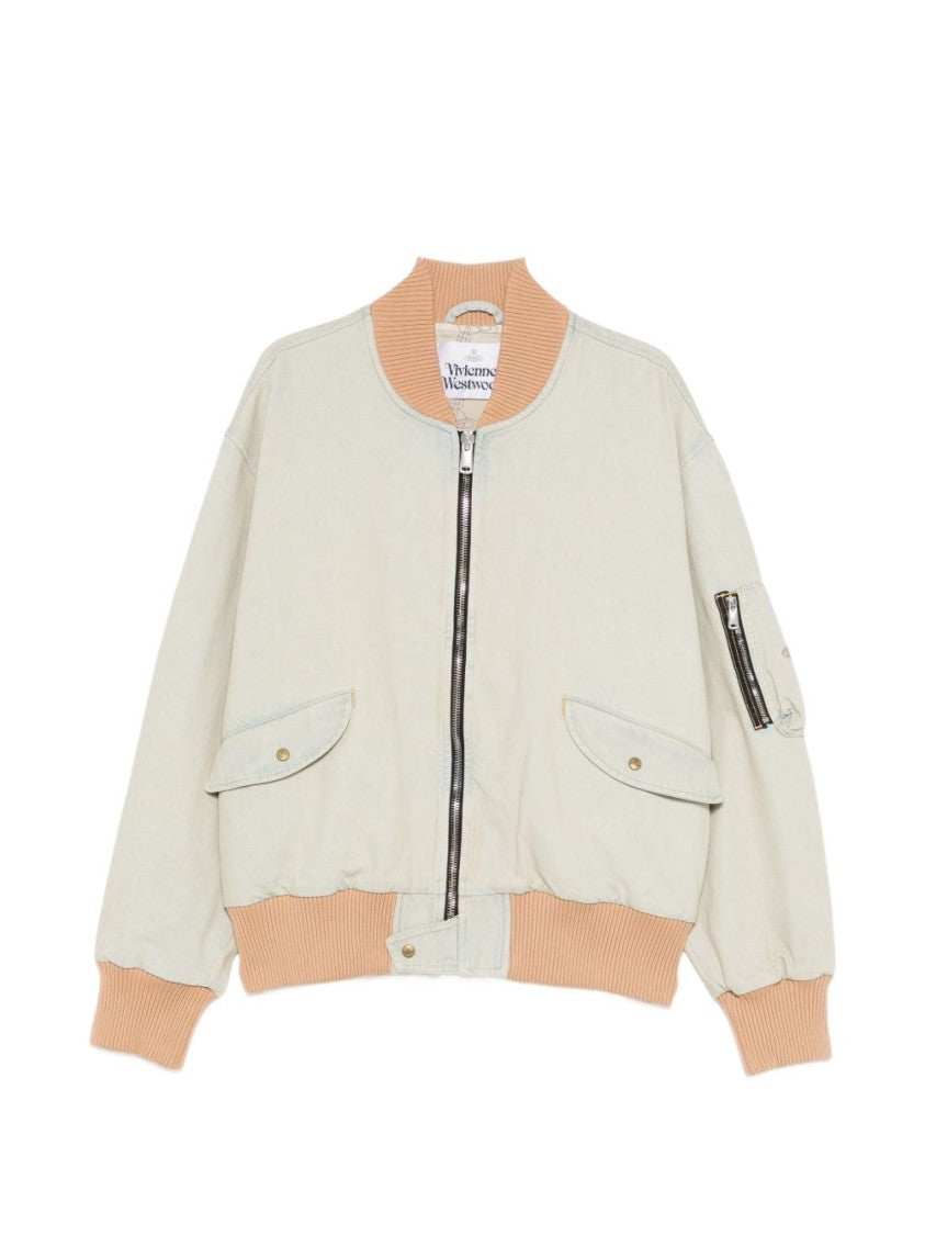 Vivienne Westwood Light Blue Casual Jacket With Ribbed Trim And Functional Pockets
