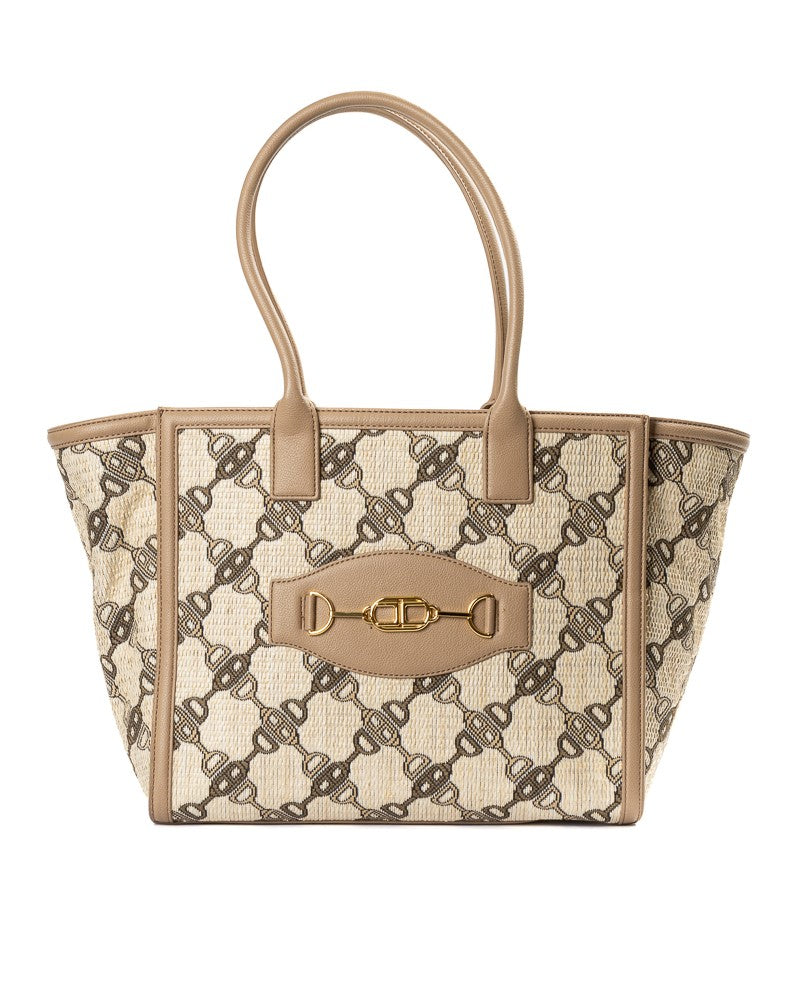 Elisabetta Franchi Beige Canvas Large Tote Bag