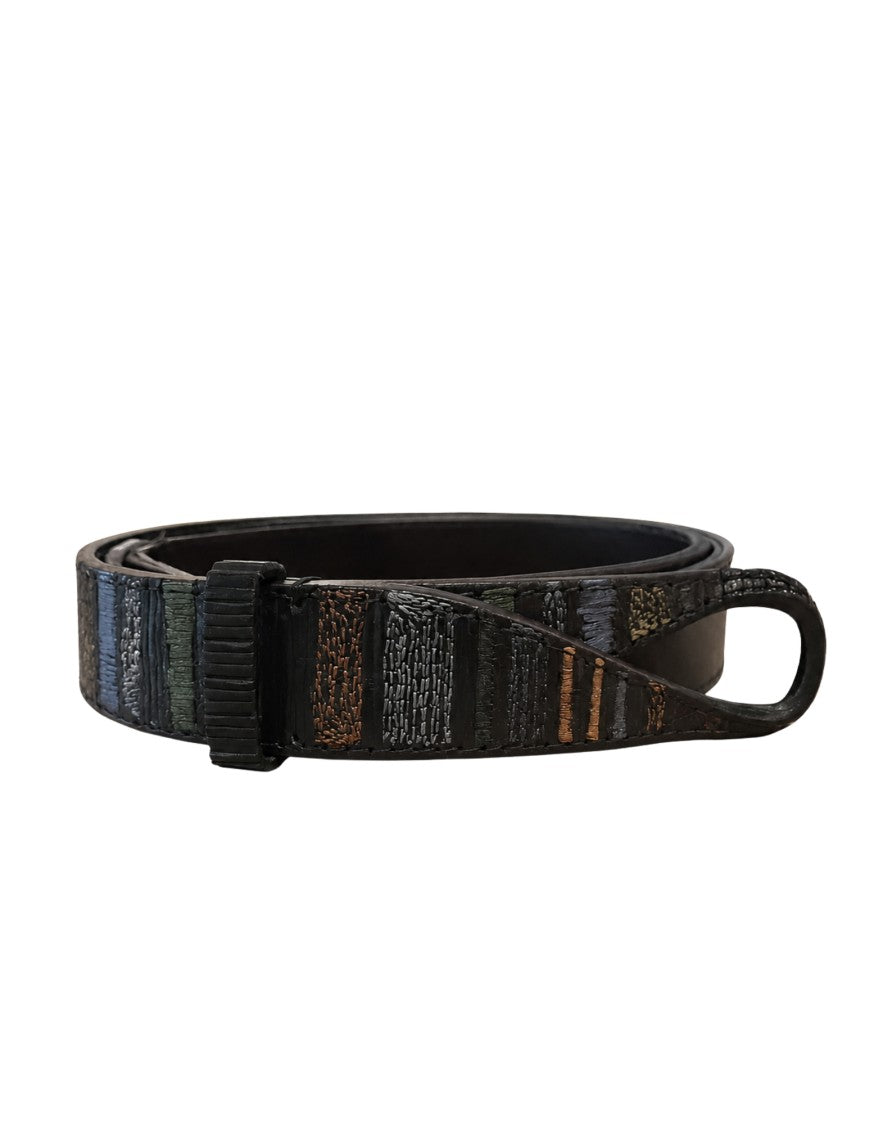 Orciani Black Leather Stitched Leather Belt