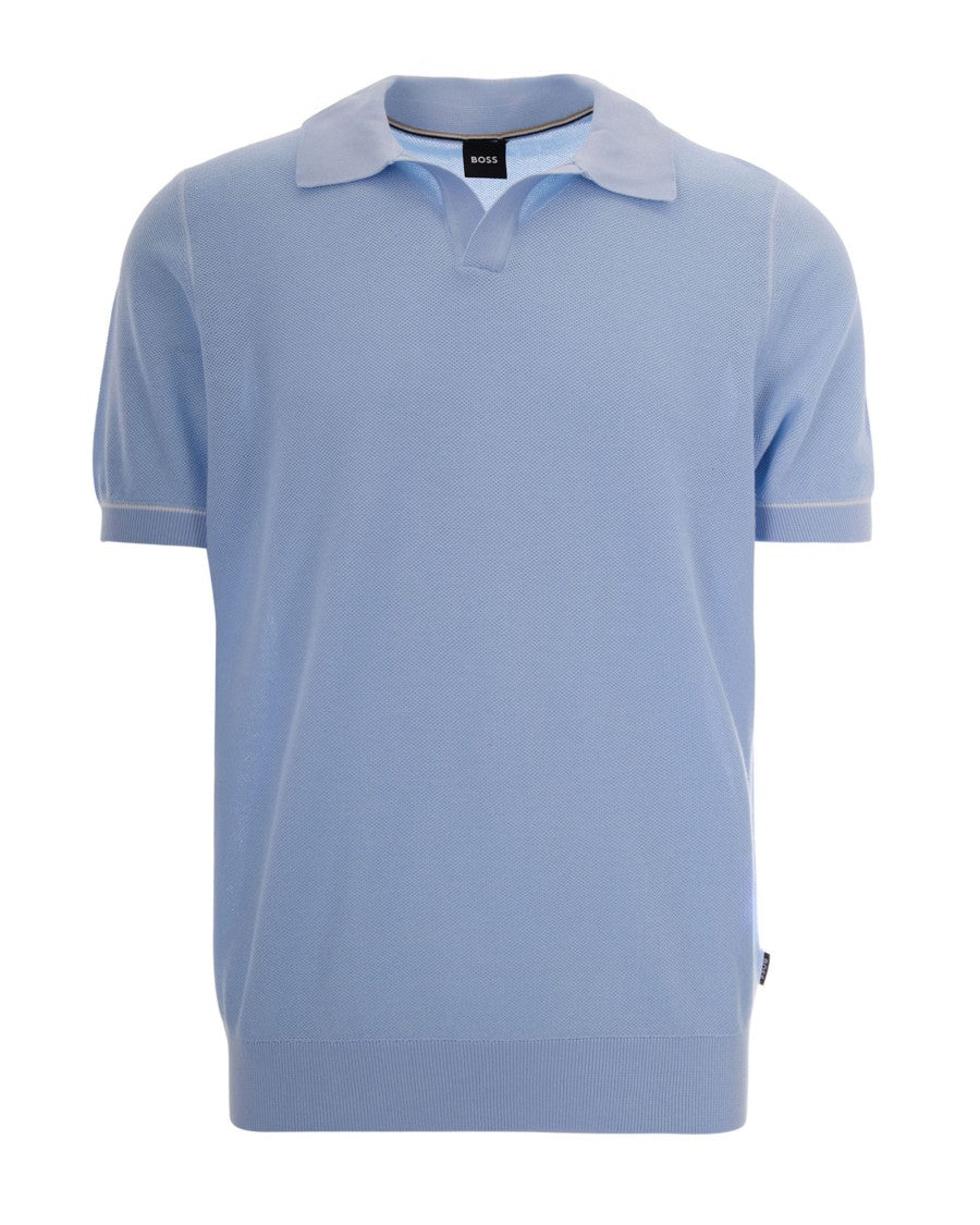 Boss Short-Sleeved Light Pastel Blue Polo With Classic Collar