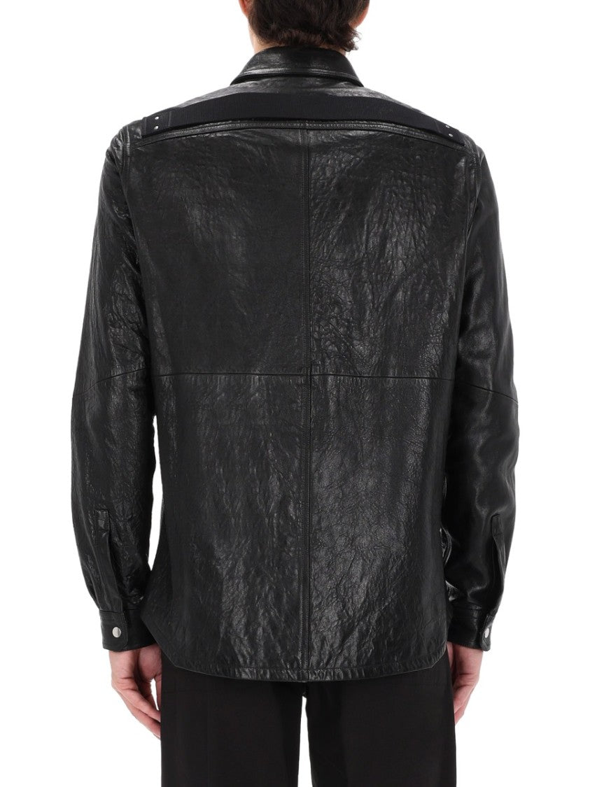 Rick Owens Black Textured Leather Snap-Button Jacket