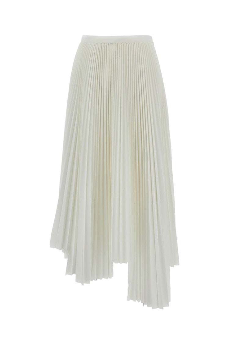 Plan C Asymmetrical Hem Pleated Skirt With Hidden Side Zipper