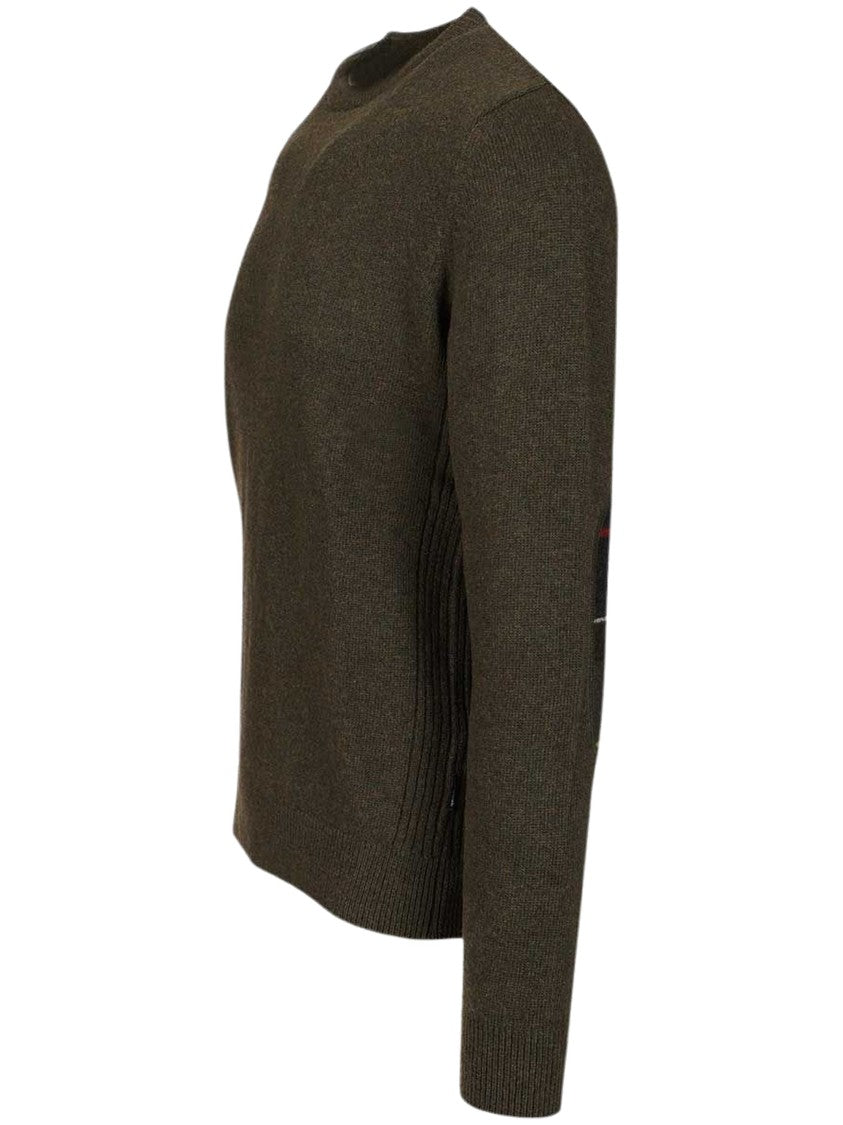 Barbour Checked-Panel Crewneck Jumper In Deep Olive Green