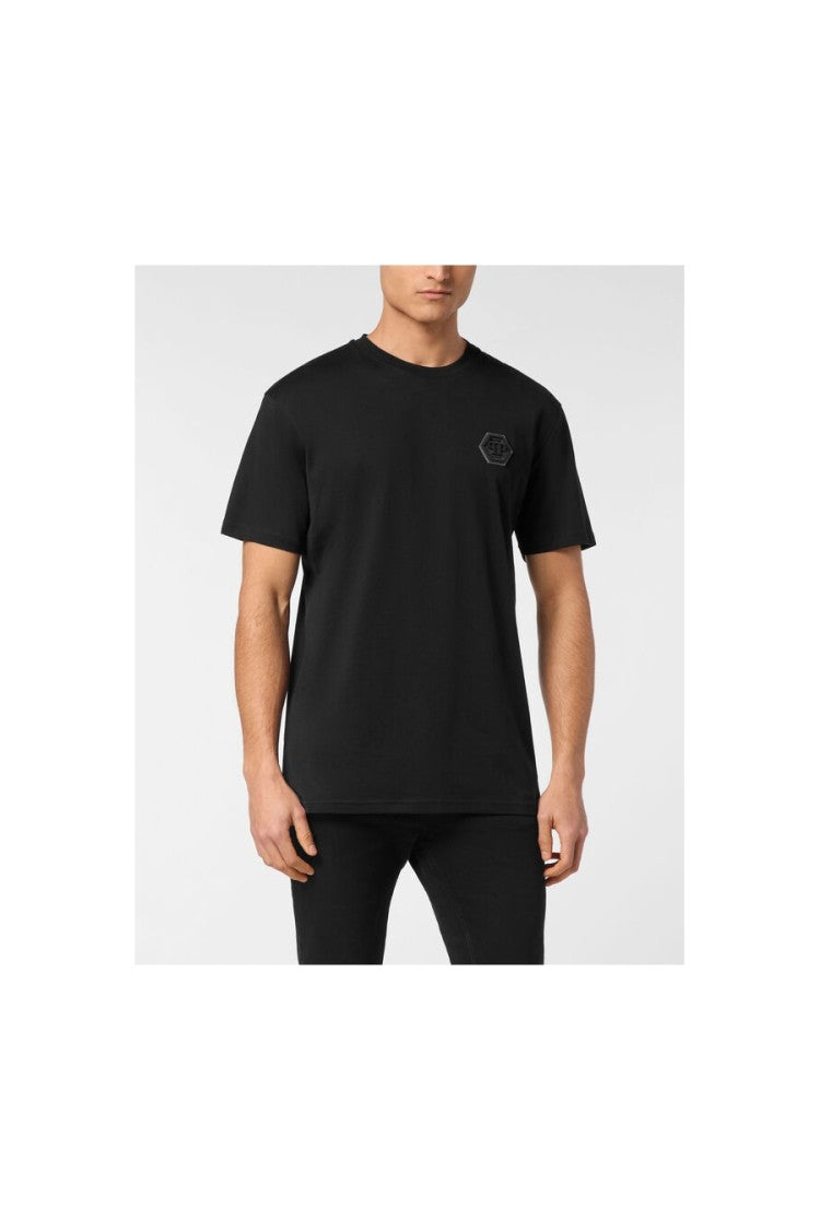 Philipp Plein Black Cotton Logo-Patch T-Shirt