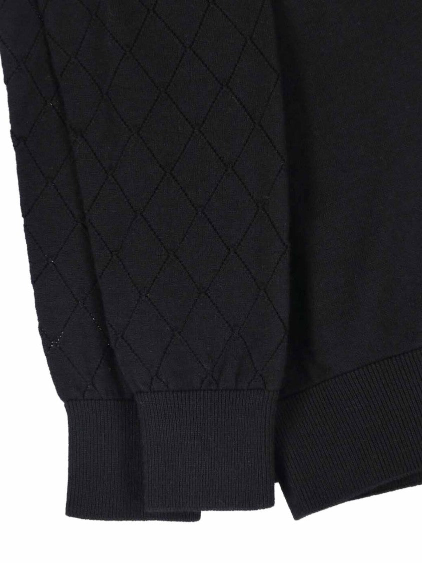 Balmain Black Crewneck Gold Button Virgin Wool Cardigan