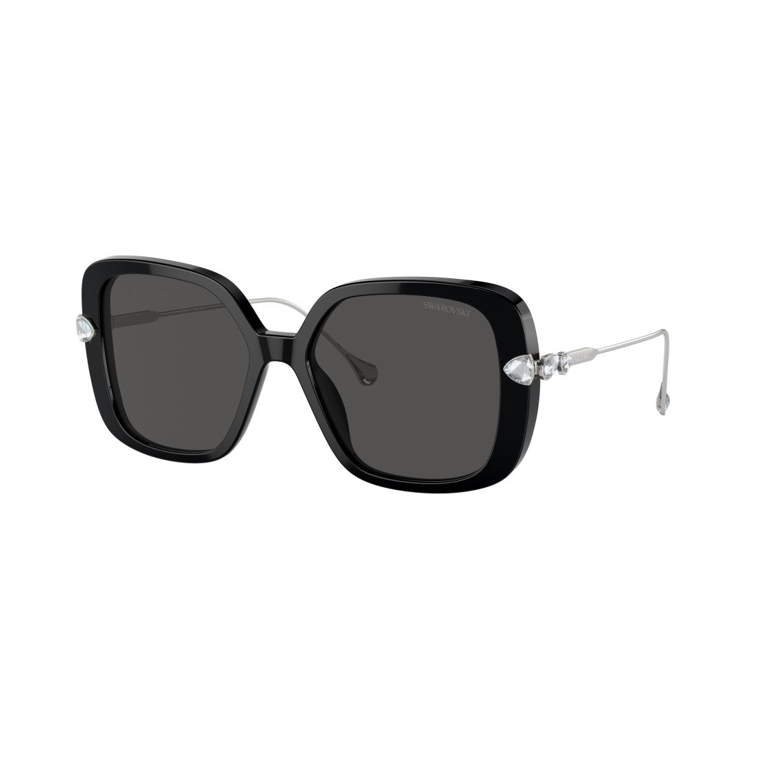 Swarovski 0Sk6011 Large Square Black Acetate Sunglasses With Crystal Embellishments