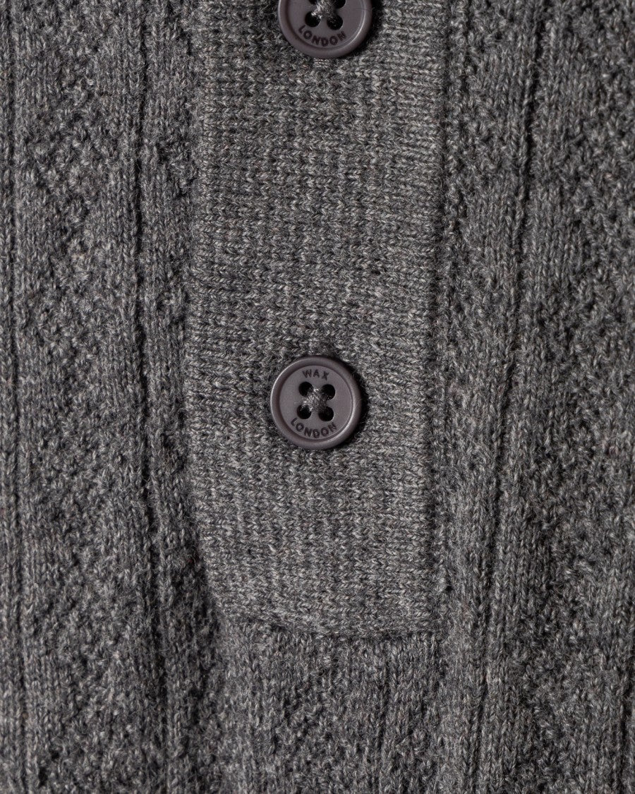 Wax London Textured Diamond Stripe Knit Polo In Grey Marl