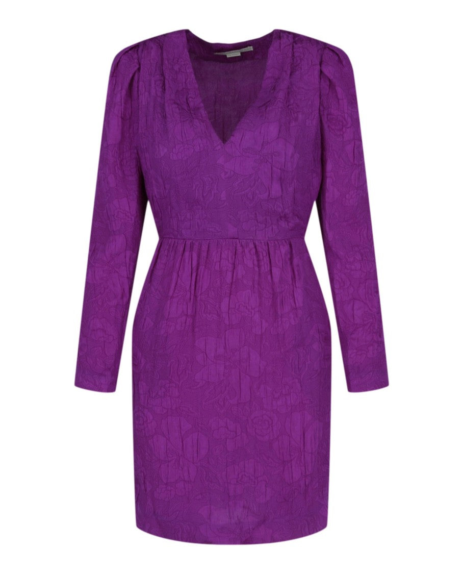 Stella Mccartney Textured Floral Silk Mini Dress With V-Neck And Zip Closure