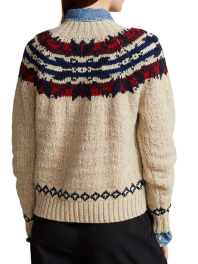 Polo Ralph Lauren Thick Knit Multicolour Sweatshirt With High Collar And Jacquard Patterns