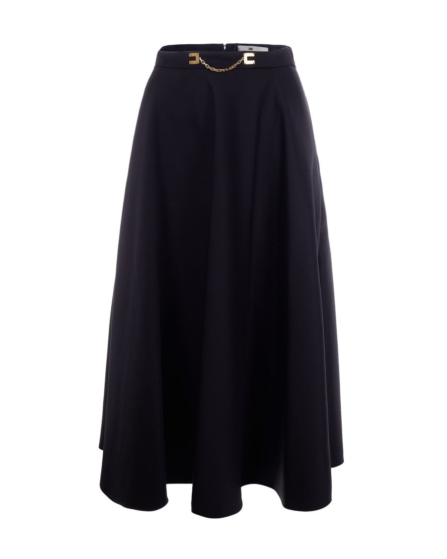Elisabetta Franchi Flared Midi Skirt With Gold-Tone Logo Chain Detail