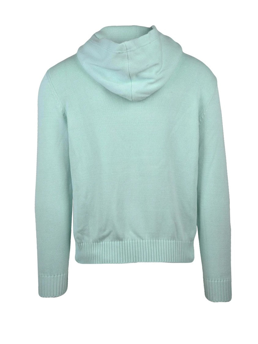 Palm Angels Aqua Green Knit Hoodie With Embroidered Detailing