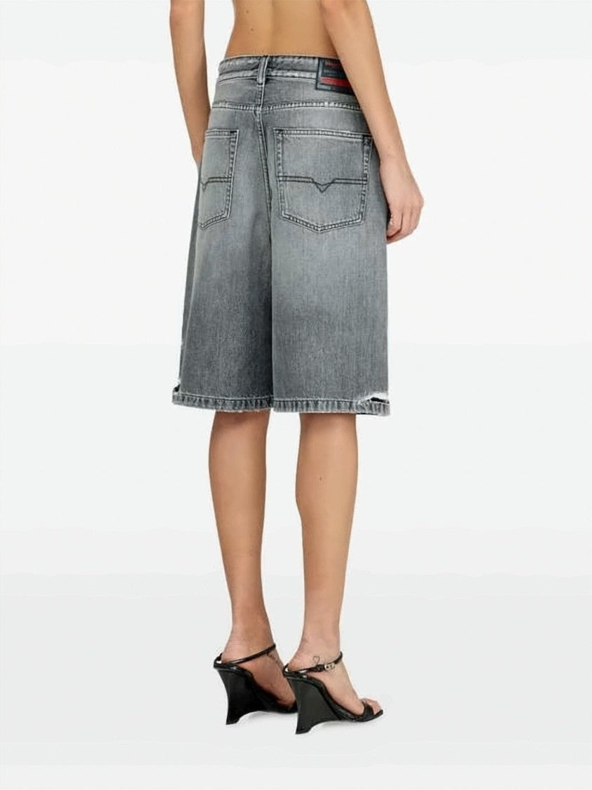 Diesel Knee-Length Distressed Denim Shorts With Classic Five-Pocket Design