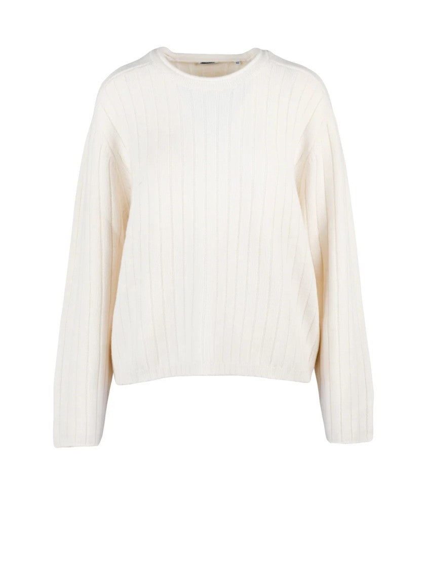 Aspesi Ribbed Knit Crew Neck Pullover With Cropped Silhouette