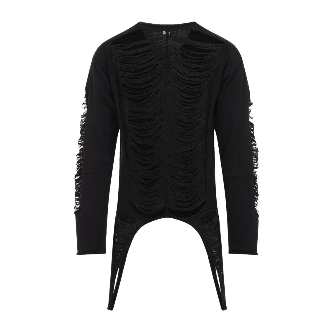 Rick Owens Frayed Detail Black Top In 100% Virgin Wool