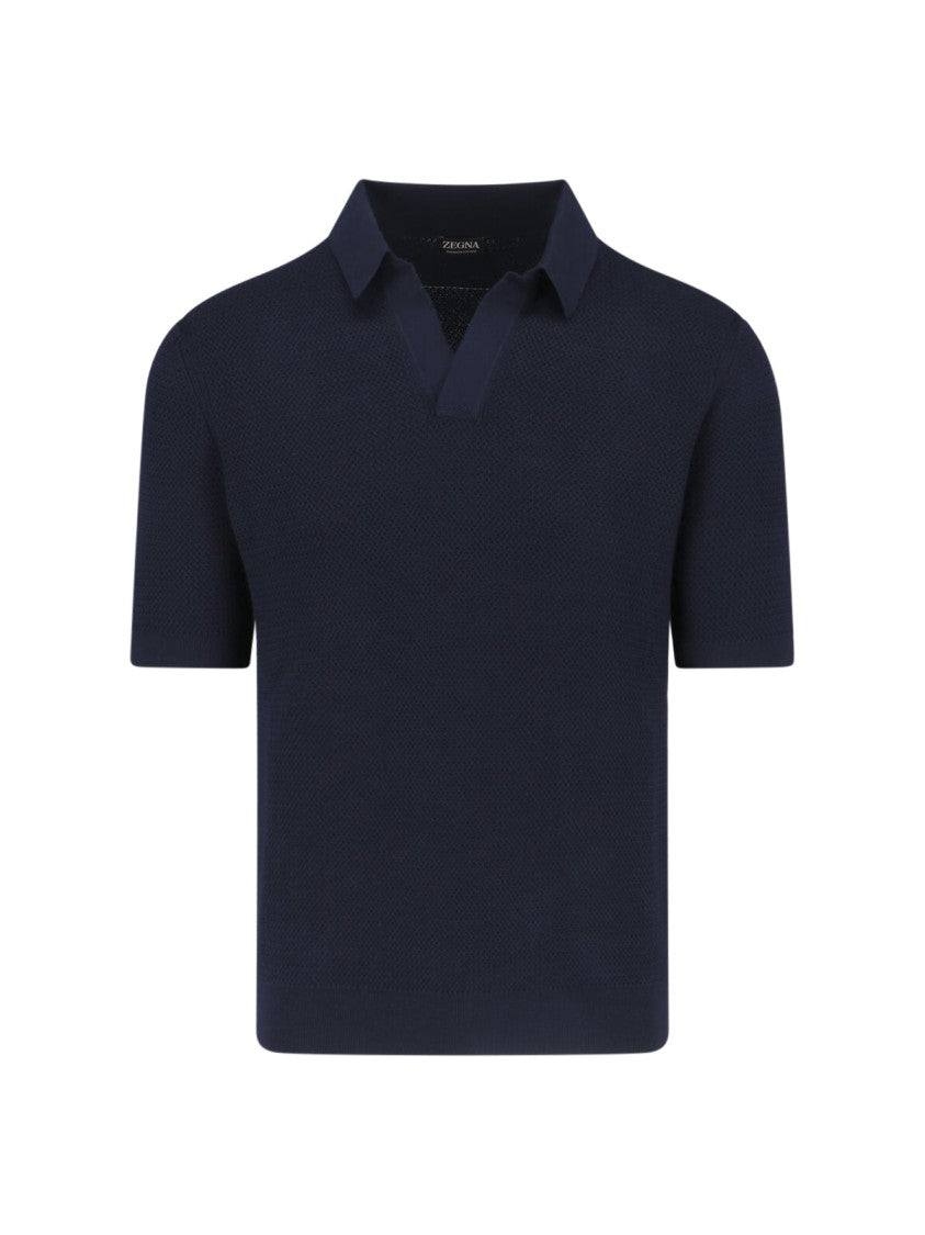 Zegna Navy Blue Cotton Classic Polo Shirt