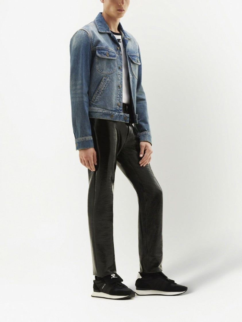 Courrèges Navy Blue Straight Leg Vinyl Trousers