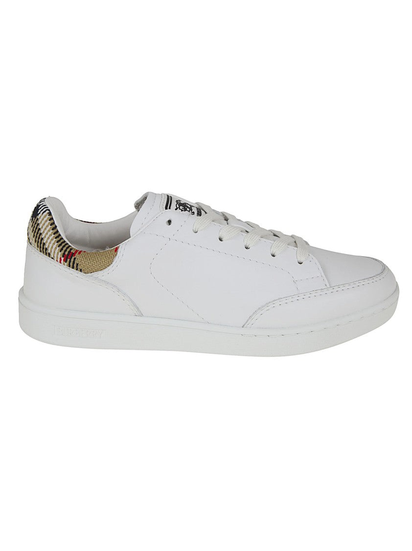 Burberry Low-Top Smooth Leather Sneakers With Check Ankle Padding