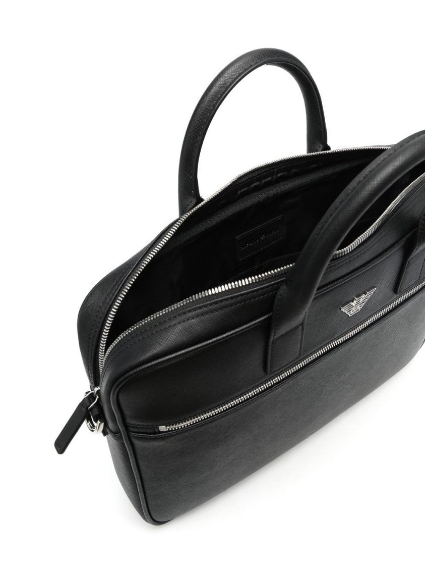 Emporio Armani Rectangular Grained Texture Bag With Logo Plaque