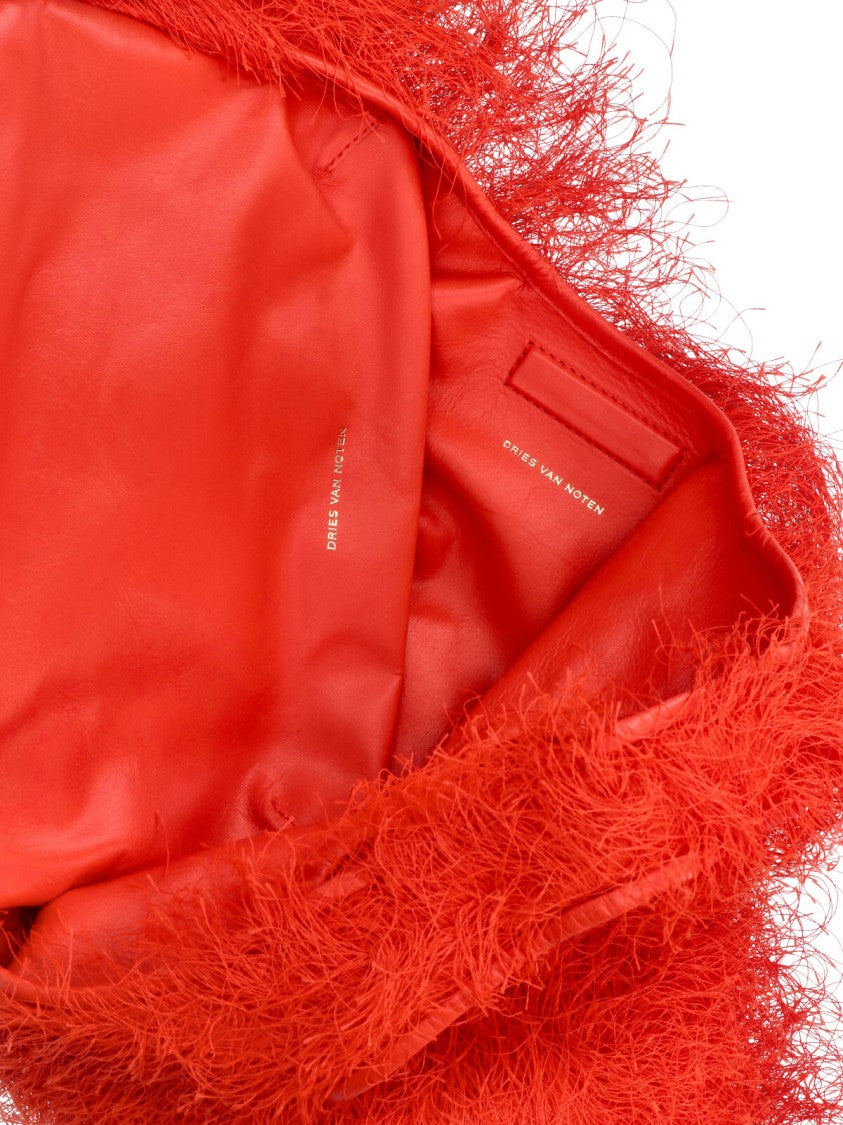 Dries Van Noten Red Shaggy Fringed Exterior Tote Bag