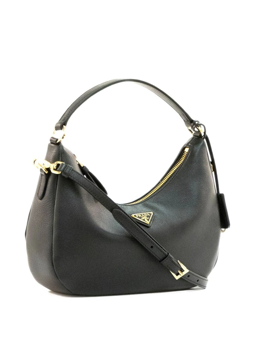 Prada Black Sacca Crescent-Shaped Leather Handbag