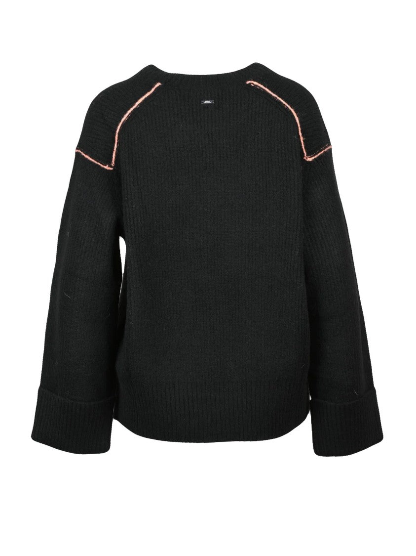 Armani Exchange Ribbed Knit Sweater With Contrasting Stitching