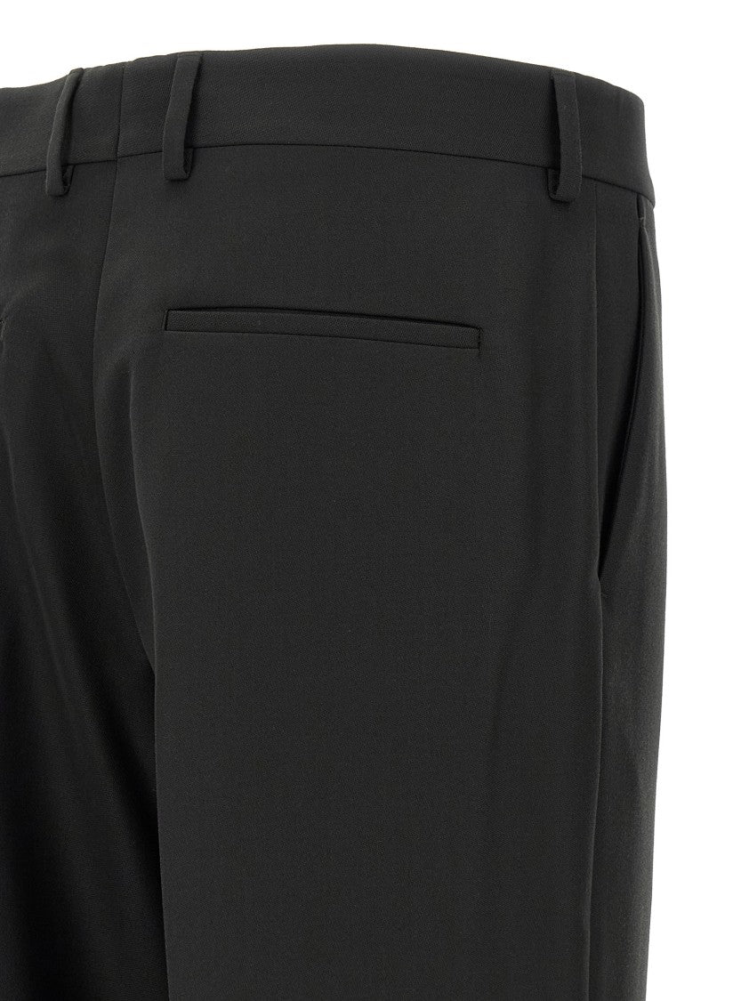Fendi Straight Leg Wool Gabardine Trousers With Pleat And Logo Closure