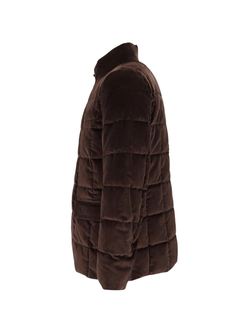 Fay Brown Corduroy Quilted Jacket With High Neck And Flap Pockets