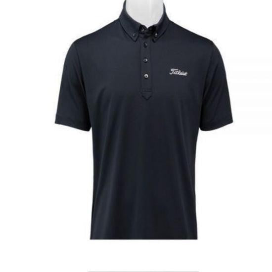 Titleist Sleek Black Polo Shirt With Buttoned Collar And Embroidered Logo