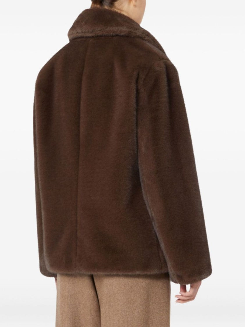 Max Mara Double-Breasted Brown Plush Coat With Wide Lapel