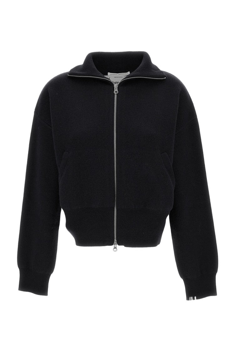 Extreme Cashmere High Collar Full-Zip Cardigan With Ribbed Trim