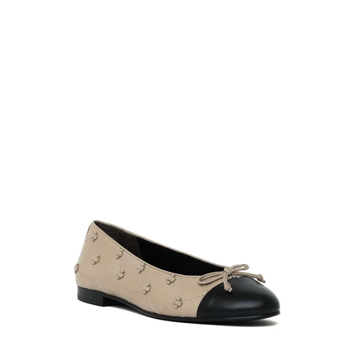 Tory Burch Cap-Toe Bunny Knot Diamond Stitched Leather Ballet Flats