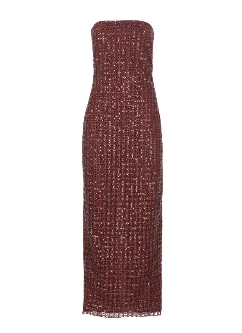 Rotate Bordeaux Evening Dress With All-Over Paillettes