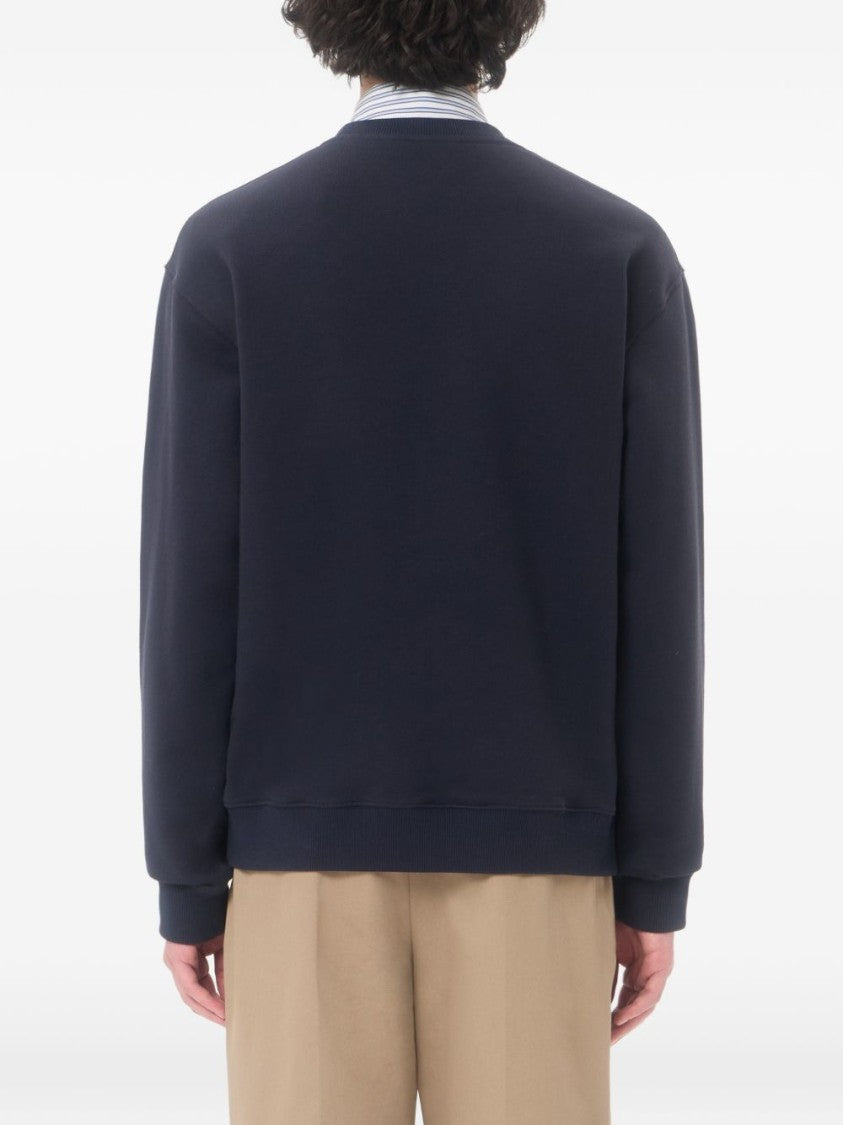 Valentino Garavani Black Crewneck Embroidered Ribbed Details Sweatshirt