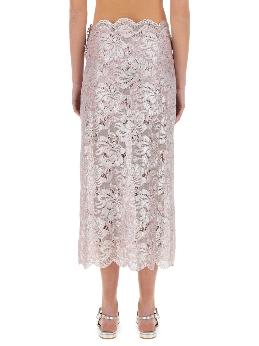 Rabanne Intricate Floral Lace Maxi Skirt With Scalloped Hem