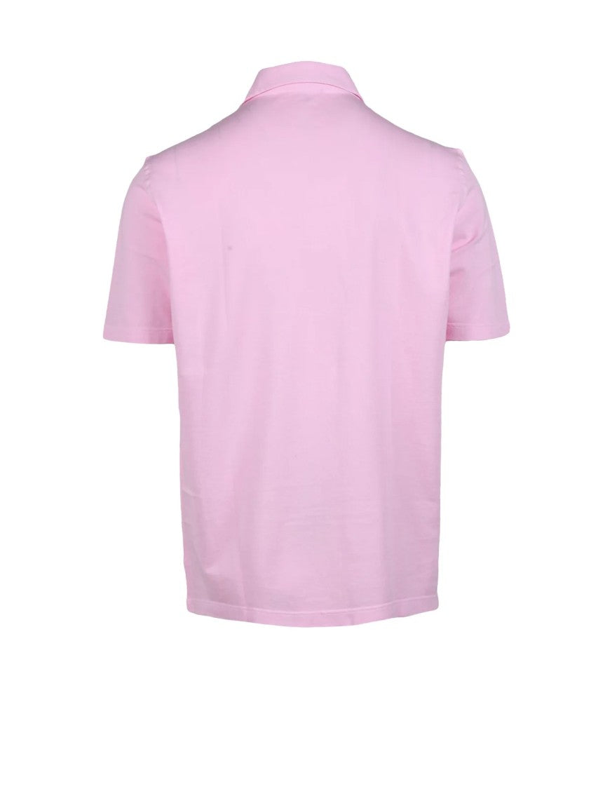 Filippo De Laurentiis Pink Ribbed Collar Cotton Polo Shirt
