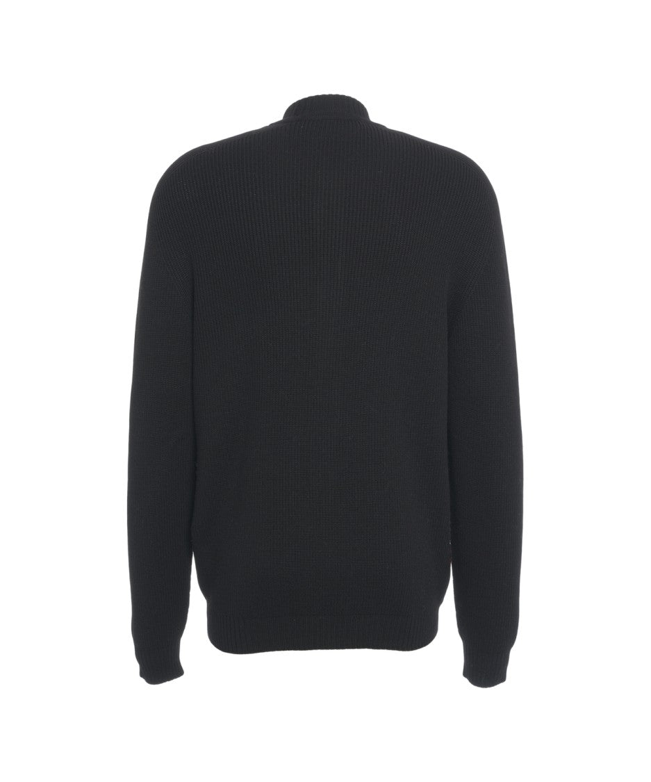 Amaranto Ribbed Wool Cardigan With Classic Round Neckline