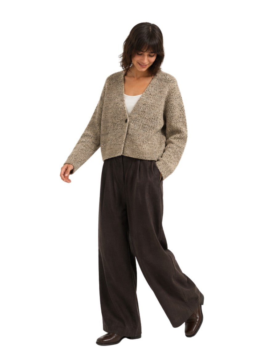 Pomandère Sand V-Neck Alpaca Wool-Blend Cropped Cardigan