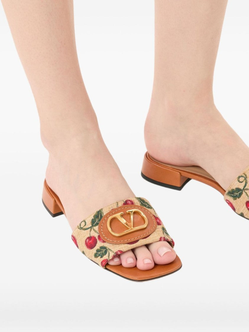 Valentino Garavani Vlogo Cherrifique Slides With Cherry Print And Block Heel