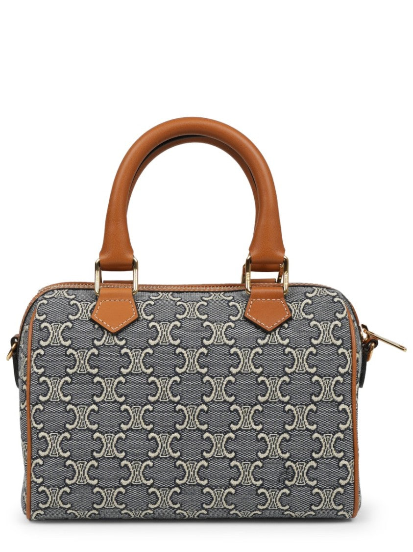 Celine Structured Grey Handbag With Gold-Tone Hardware And Detachable Strap