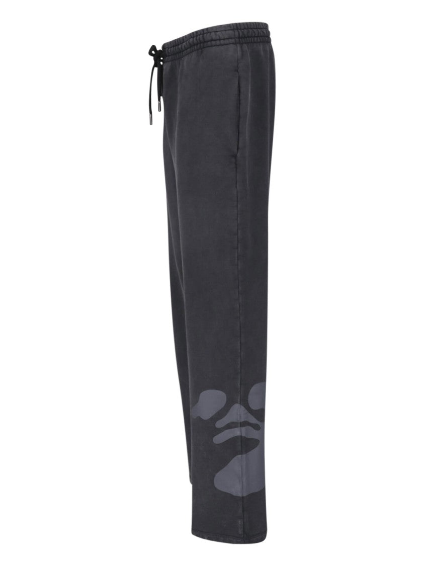 Off-White Black Ruched Elastic Waist Cotton Wide-Leg Sweatpants