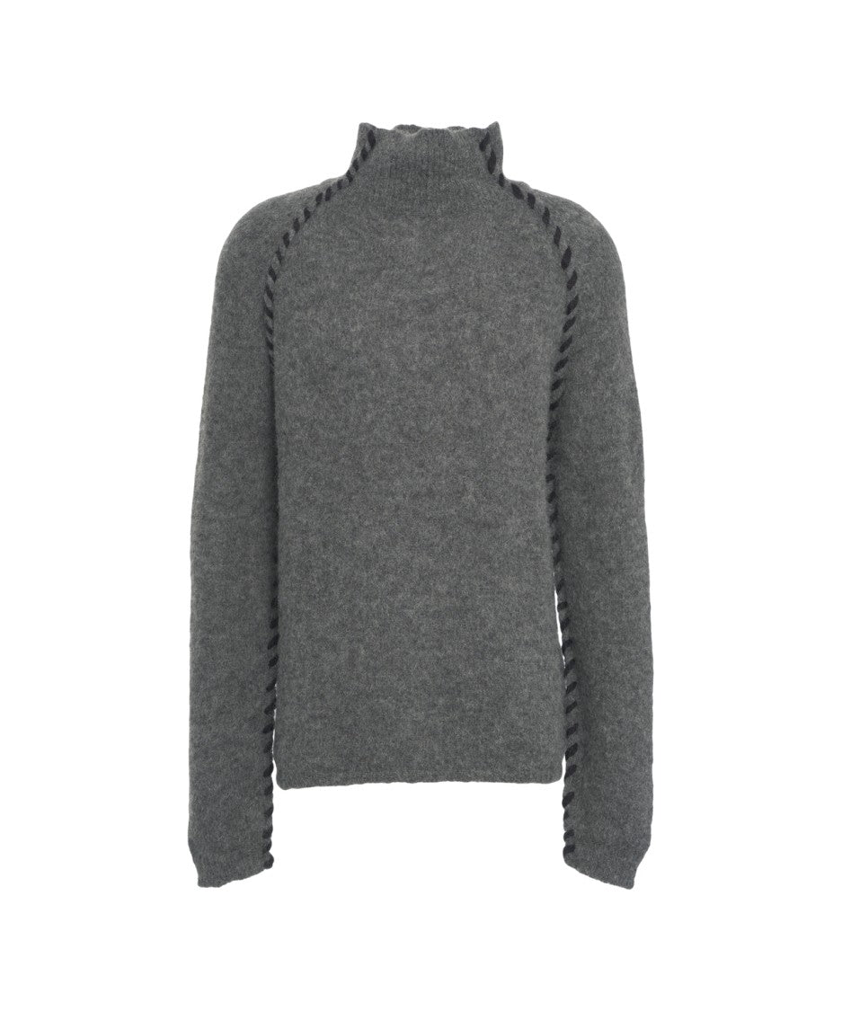 Thom Krom High Collar Sweater With Decorative Stitching