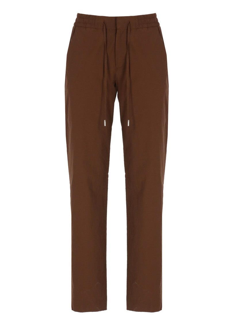 Pt Torino Brown Elastic Waist Cotton Formal Pants