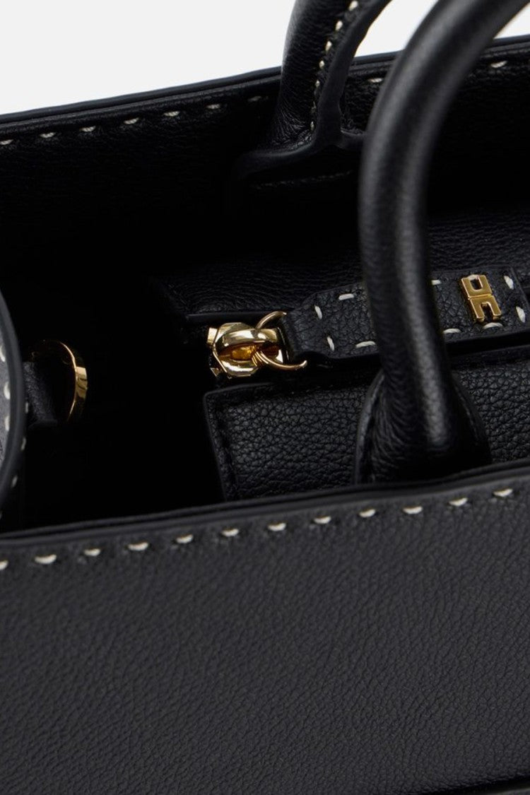 Elisabetta Franchi Structured Black Handbag With Contrasting Stitching And Dual Handles