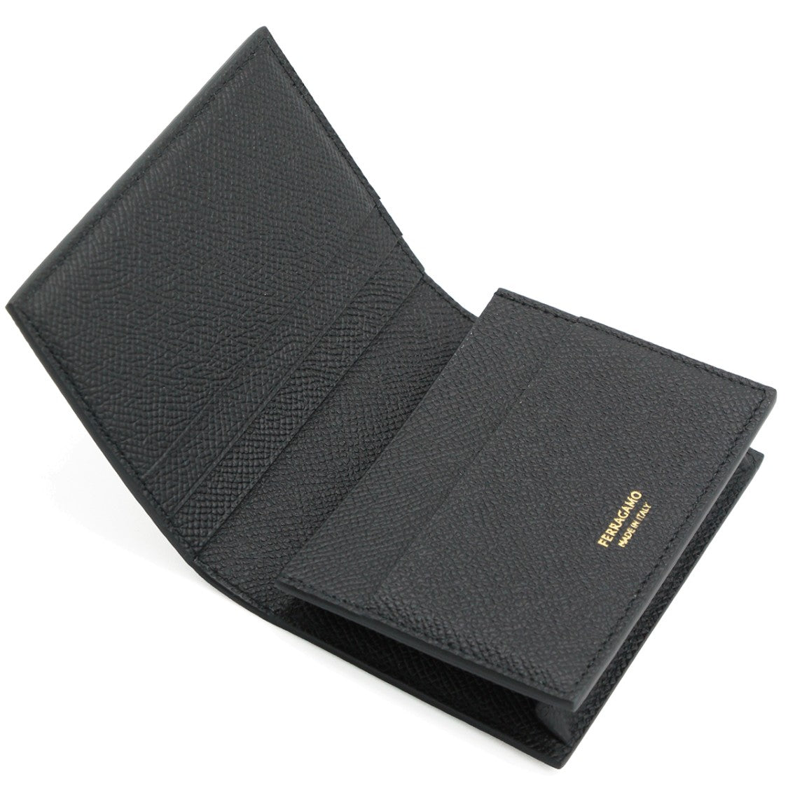 Ferragamo Textured Grained Leather Card Holder With Gold-Tone Logo