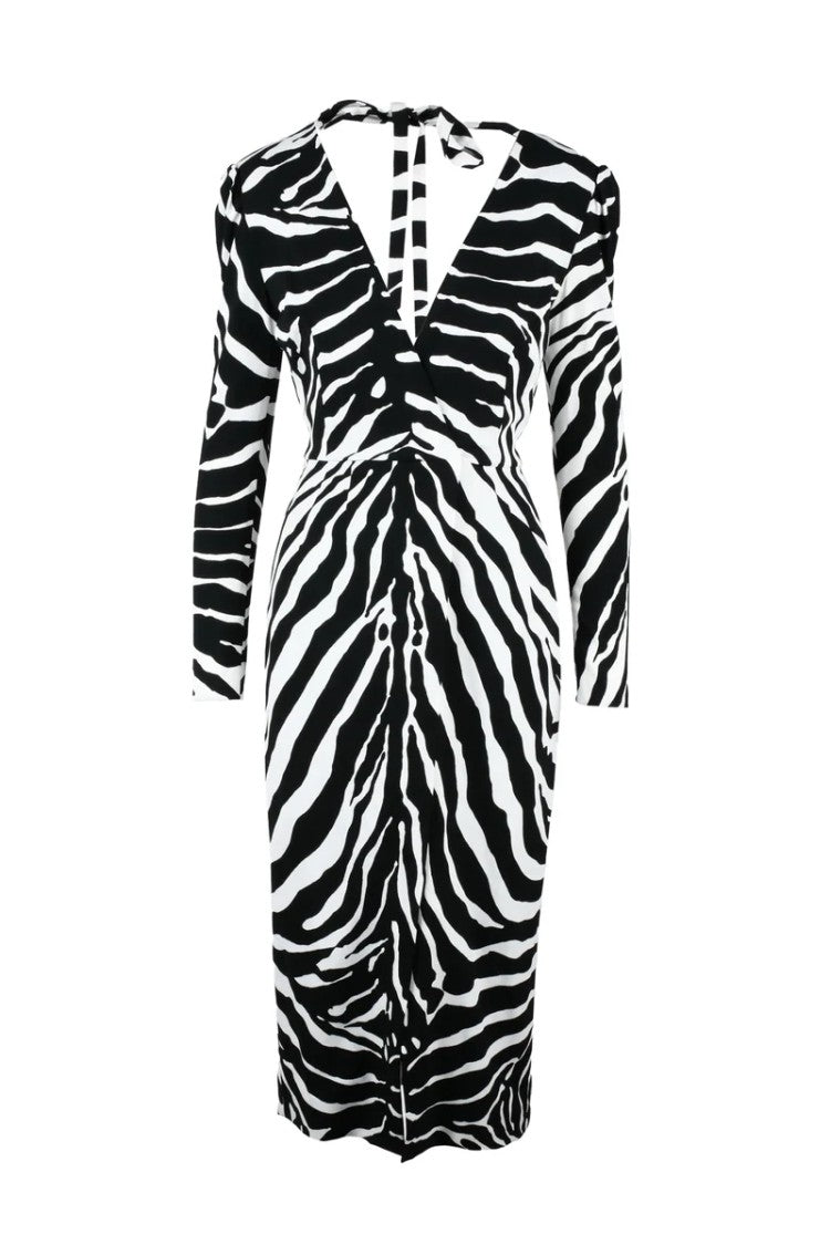 Dolce & Gabbana V-Neck Midi Dress - Black/White