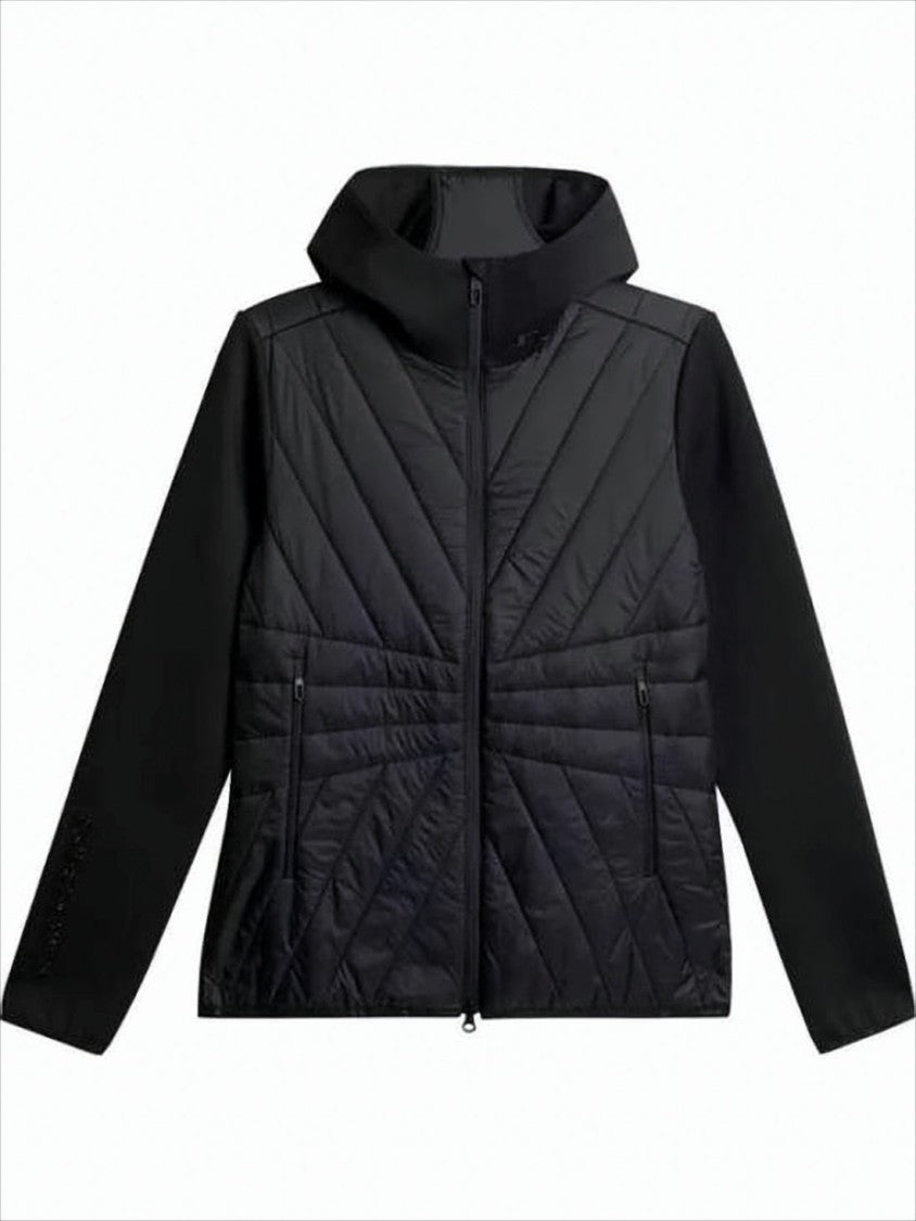 J Lindeberg Quilted Black Jacket With Geometric Stitching And High Collar